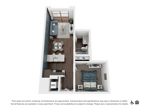Floor plan for 1 bed, 1 bath, 664 sqft
